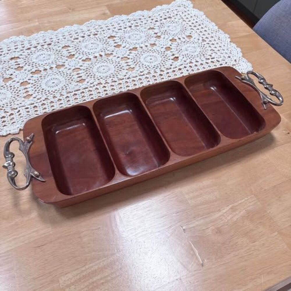 Vintage 1960s MCM Mid Century Modern Kromex Rosewood Divided Serving Tray